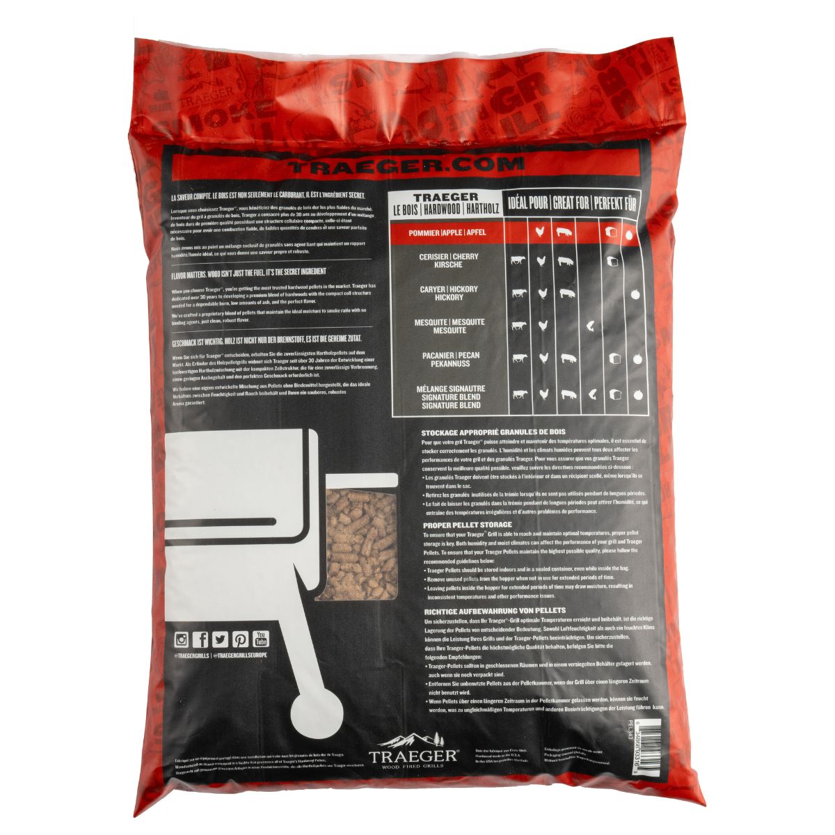 TRAEGER APPLE träpellets för rökare 9 kg