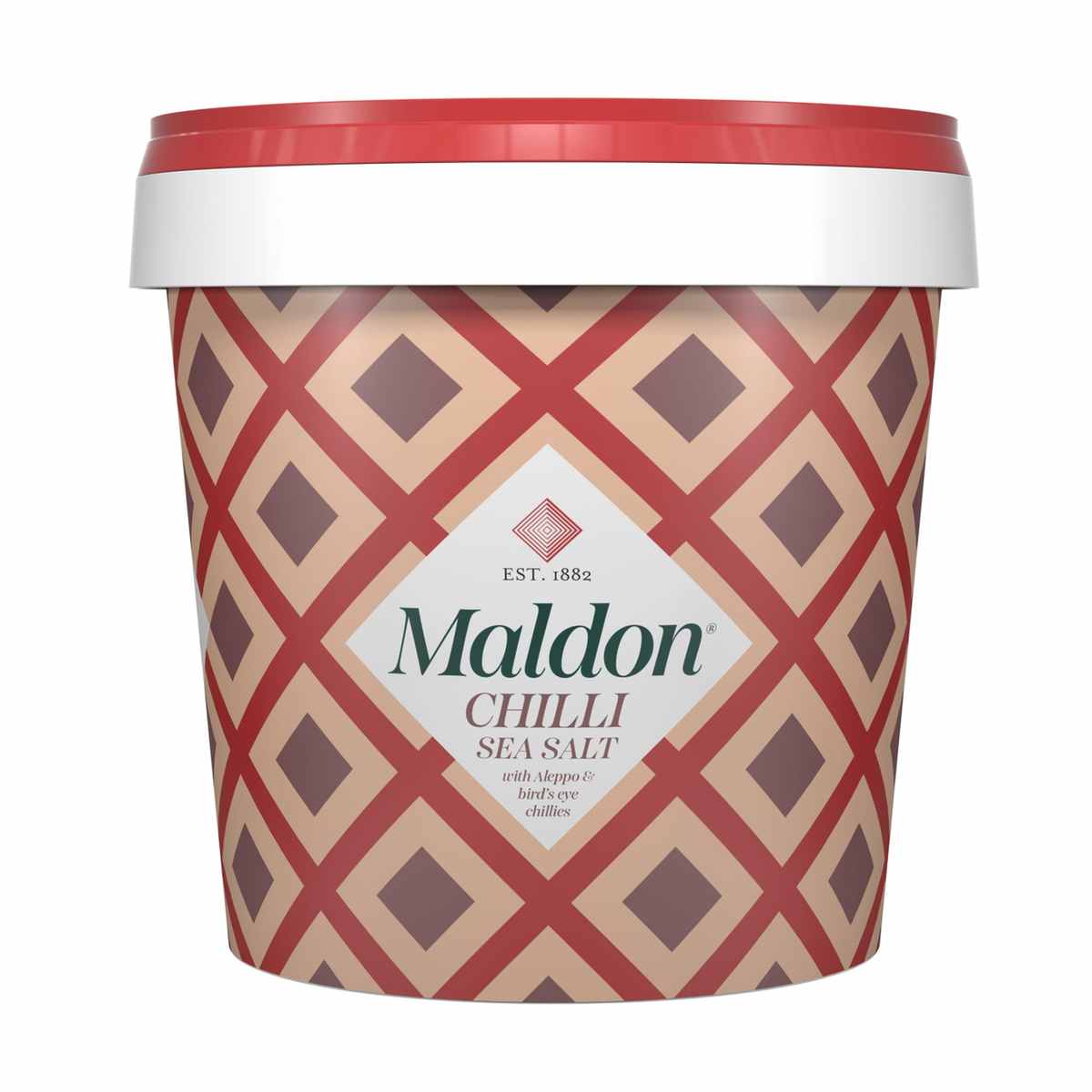 Maldon sea salt flakes WITH CHILI 500g bucket (with Aleppo & "bird's eye" chili)