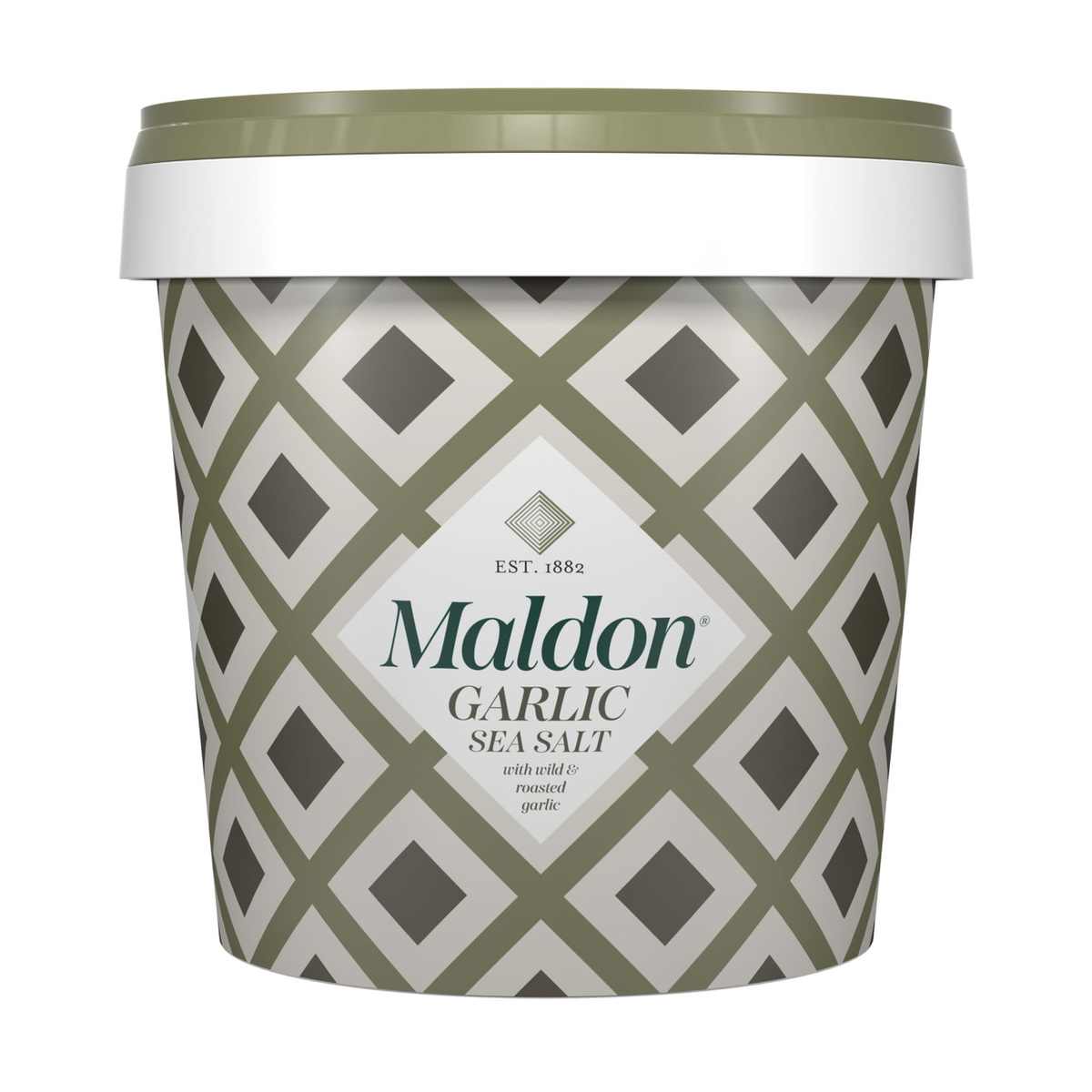 Maldon sea salt flakes WITH GARLIC 500g in a bucket (with wild garlic and roasted garlic)