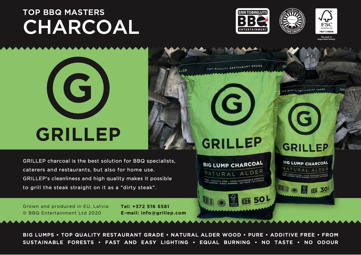 GRILLEP medelstor grillkol (al) 30 liters påse (FSC100%)