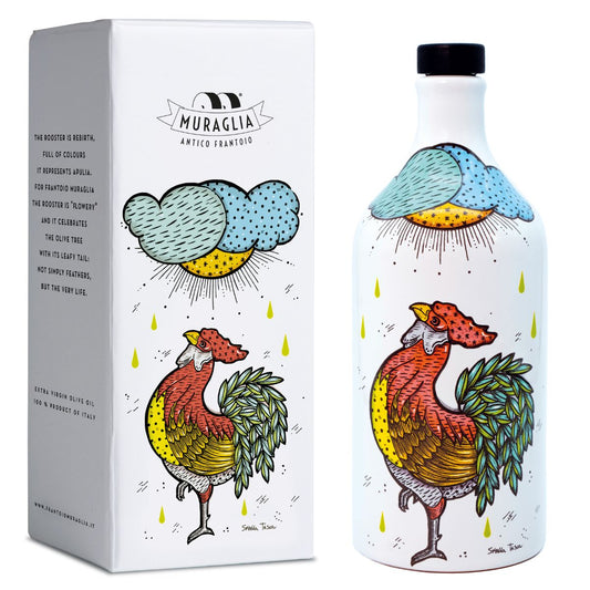 Italiensk extra virgin olivolja i keramisk presentask "Tupp" i flaska "Muraglia INTENSE FRUITY" 500 ml (intensivt fruktig)