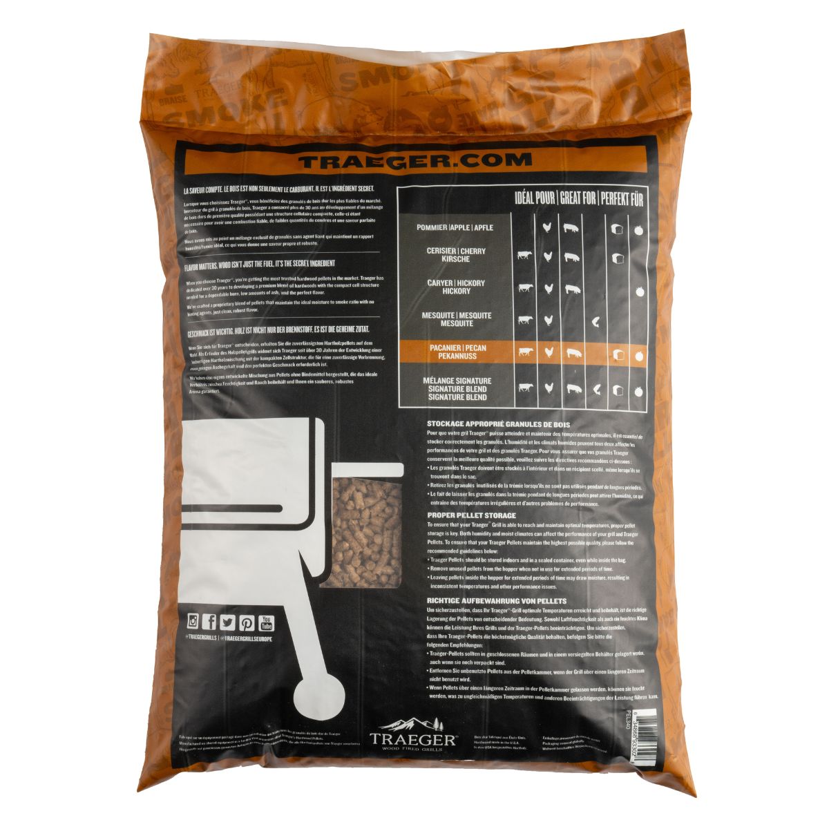 TRAEGER PECAN träpellets för rökare 9 kg