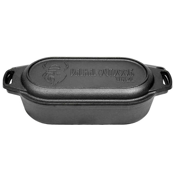 VALHAL gryta i gjutjärn med grilllock, oval 2 L