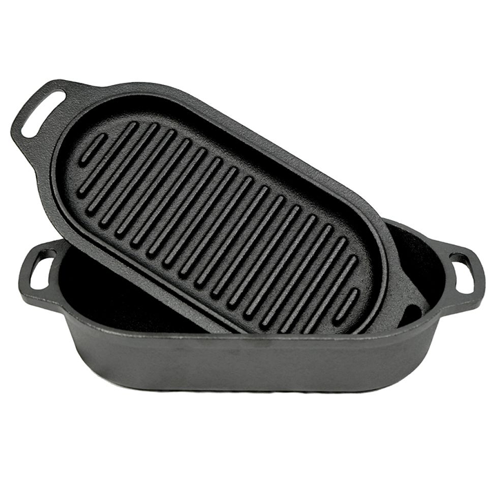 VALHAL gryta i gjutjärn med grilllock, oval 2 L