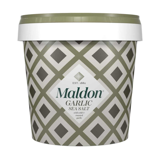 Maldon sea salt flakes WITH GARLIC 500g in a bucket (with wild garlic and roasted garlic)